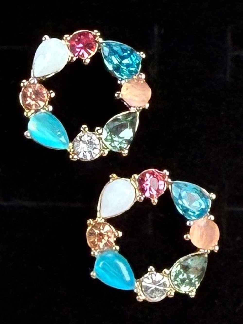 Goldtone Multicolor Candy Gemstone Pierced Earrings